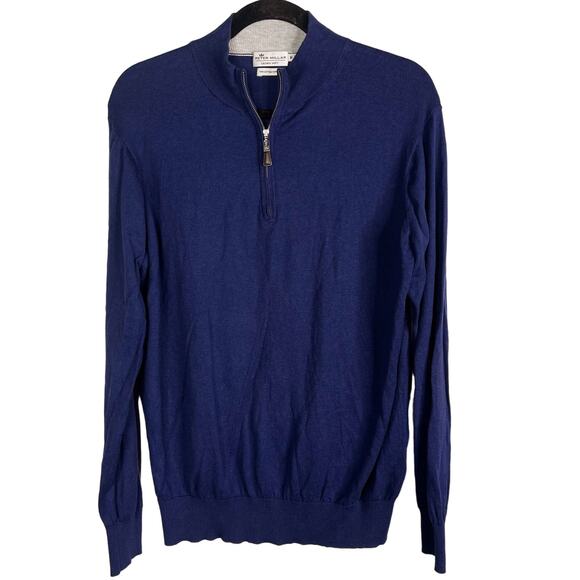 Peter Millar Mens M Navy Blue Crown Soft Cotton Silk 1/4 Zip Pullover Sweater - Picture 1 of 8